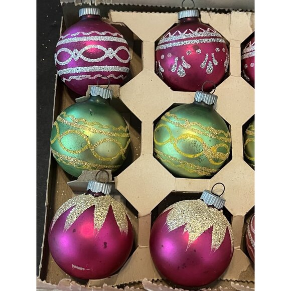 12 Shiny Bright Christmas Ornament Mica MCM Mercury Glass Some Matching With Box - Picture 5 of 12